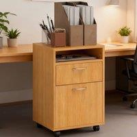 ERGOVEXA Filing Cabinet, Mobile File Cabinet with 2, Natural Wood