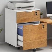 ERGOVEXA Two-Drawer Lockable Filing Cabinet, White & Natural Wood Effect