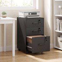 ERGOVEXA Three Drawer Wood-Effect Filing Cabinet, Black