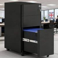 ERGOVEXA Lockable 3-Drawer Steel Filing Cabinet, Black