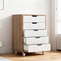 ERGOVEXA Five-Drawer Filing Cabinet, Wheels, Oak in Natural White