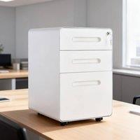 ERGOVEXA Lockable File Cabinet with 3 Drawers, Vertical Office Drawer, White