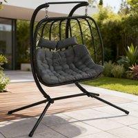 ERGOVEXA Two-Seater Steel Frame Hanging Egg Chair, Black