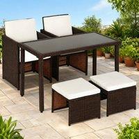 ERGOVEXA 2 Seater Rattan Cube Garden Furniture Set, 2 Stools, Brown