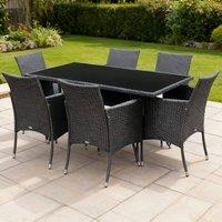 ERGOVEXA 6 Seater Rattan Dining Set with Cushions, Black