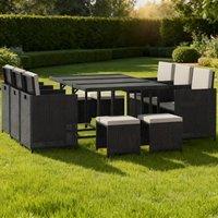 ERGOVEXA Rattan Dining Set Garden Furniture Patio set 11 PC with Cushion Black