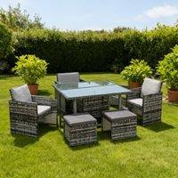 ERGOVEXA 9 Piece Rattan Cube Garden Furniture Dining Set with Armchairs, Grey