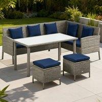 ERGOVEXA 5 Pieces Rattan Garden Furniture Set with Dining Table, Dark Blue