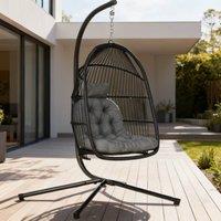 ERGOVEXA Rattan Hanging Egg Chair with Stand, Capacity 150 kg, Dark Grey