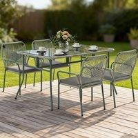 ERGOVEXA Five-Piece PE Rattan Garden Dining Set with Cushions &, Light Grey