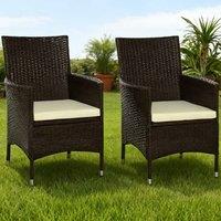 ERGOVEXA 2 Pieces Outdoor PE Rattan Dining Chairs Set, Deep Coffee in Brown
