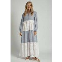 Native Youth Women's Cotton Striped Long Sleeve Maxi Smock Dress in Blue | Size: XS