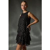 Roman Women's Shimmer Foil Print Tiered Dress in Black | Size: 14