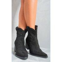 IKRUSH Women's Laura Faux Suede Cowboy Ankle Length Boots in Black | Size: 6