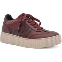 Bellissimo Women's Chunky Lace Wedge Trainers in Burgundy | Size: 6