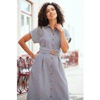 Yumi Women's Black & White Gingham Relaxed Shirt Dress With Matching Belt | Size: 16