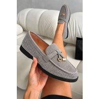 Love Lemonade Women's Sparkly Sloane Embellished Flat Loafers in Grey | Size: 5