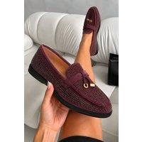 Love Lemonade Women's Sparkly Sloane Embellished Flat Loafers in Burgundy | Size: 3