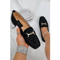 Love Lemonade Women's Sparkly Heritage Horsebit Loafers in Black | Size: 5