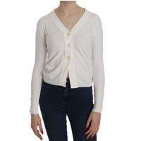 BYBLOS Women's White V-neck Long Sleeve Cropped Cardigan Tops Sweater | Size: Small
