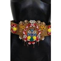 Dolce & Gabbana Women's Floral Embellished Belt Goldtone Metal in Khaki