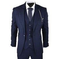 Infinity Leather Men's 3 Piece Check Tweed Retro Classic Suit in Navy | Size: 46R