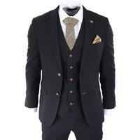 Infinity Leather Men's 3 piece Suit Trim Classic Birdseye Vintage Wedding Grooms in True Black | Size: 44R