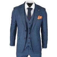 Infinity Leather Men's 3 Piece Suit Prince Of Wales Check Classic Light Tailored Fit Modern in Blue | Size: 44R