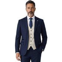 Infinity Leather Men's Check Blazer Waistcoat Wedding 3 Piece Suit - Regent in Navy | Size: 48R