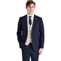 Infinity Leather Men's Check Blazer Waistcoat Wedding 3 Piece Suit - Regent in Navy | Size: 44R