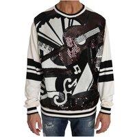 Dolce & Gabbana Men's White Jazz Sequined Guitar Pullover Top Sweater in True Black | Size: Medium