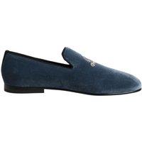 Dolce & Gabbana Men's Blue Velvet DG Logo Loafers Formal Shoes | Size: 8