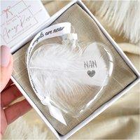 Amaya Rose Ltd In Memory of NAN Feather Heart Bauble Gift Boxed in Clear