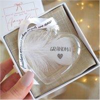 Amaya Rose Ltd In Memory of GRANDMA Feather Heart Bauble Gift Boxed in Clear