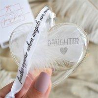 Amaya Rose Ltd In Memory of DAUGHTER Feather Heart Bauble Gift Boxed in Clear