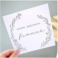 Amaya Rose Ltd Happy Birthday Fiance Greeting Card Elegant Floral Monochrome White | Size: 1 Pack