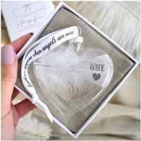 Amaya Rose Ltd In Memory of WIFE Feather Heart Bauble Gift Boxed in Clear