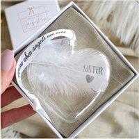 Amaya Rose Ltd In Memory of SISTER Feather Heart Bauble Gift Boxed in Clear