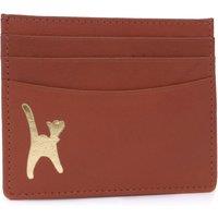 Catwalk Collection Handbags Women's Polina Leather Credit Card Holder With Embossed Cat in Tan | Size: Small