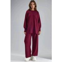 MyFashion Women's Loose Fit Sweater & Pants Knit Co-ord Set in Burgundy