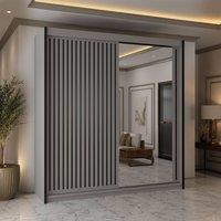 Sliding Wardrobes 4U Sleek Sliding Mirror Wardrobe with LED Various Sizes W150cm x H217cm in Taupe