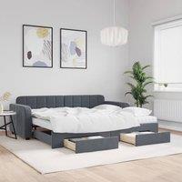 Berkfield Home Daybed with Trundle & Drawers Dark Grey 90x190 cm Velvet