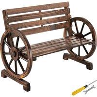 tectake Garden Bench Howdy Wagon Wheel Design, Flamed Solid Wood in Brown | Size: 2 Seater