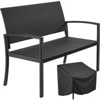 tectake Rattan Garden Bench Murat 2-seater, Weatherproof, 250 kg in Black | Size: 2 Seater