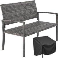 tectake Rattan Garden Bench Murat 2-seater, Weatherproof, 250 kg in Grey | Size: 2 Seater