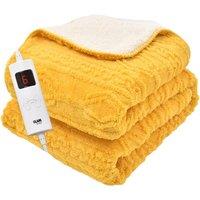 Glamhaus Electric Heated Throw Fleece Blanket 160 x 130cm in Yellow | Size: 160 x 130 cm