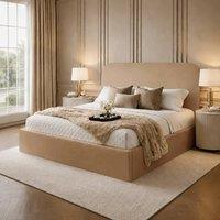 Desire Deco Plush Velvet Elysium Ottoman Storage Bed Frame in Beige | Size: Small Double