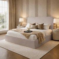 Desire Deco Plush Velvet Elysium Ottoman Storage Bed Frame in Light Beige | Size: Super King