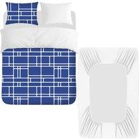 Pamposh Premium Microfiber Duvet Cover Set With Fitted Sheet in Blue | Size: King