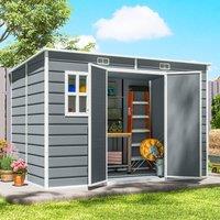 OUTSUNNY 10 x 6 ft Plastic Garden Shed with Floor, Lockable Doors, Grey | Size: 300 cm x 100 cm